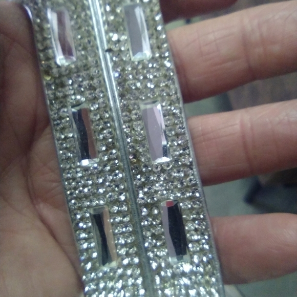 Women's Dolce by Mojo Moxy Silver Jeweled High High Heel Shoes Rhinstones Size 8 - Picture 7 of 10